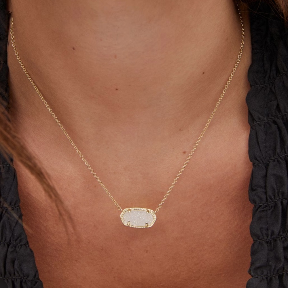 Kendra Scott Elisa Gold Necklace in White Drusy Gold and Logo Earrings - SET